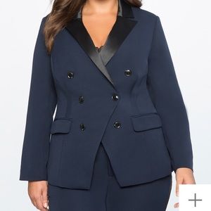 Satin Collar Double Breasted Blazer